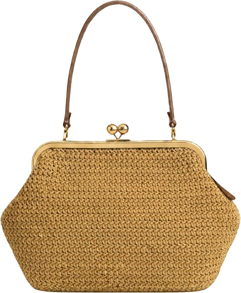 Large Women's Kiss Lock Bag PU Medium Top Handle Handbags Kiss Clasp Shoulder Bags Tote Purse Mes... | Amazon (US)