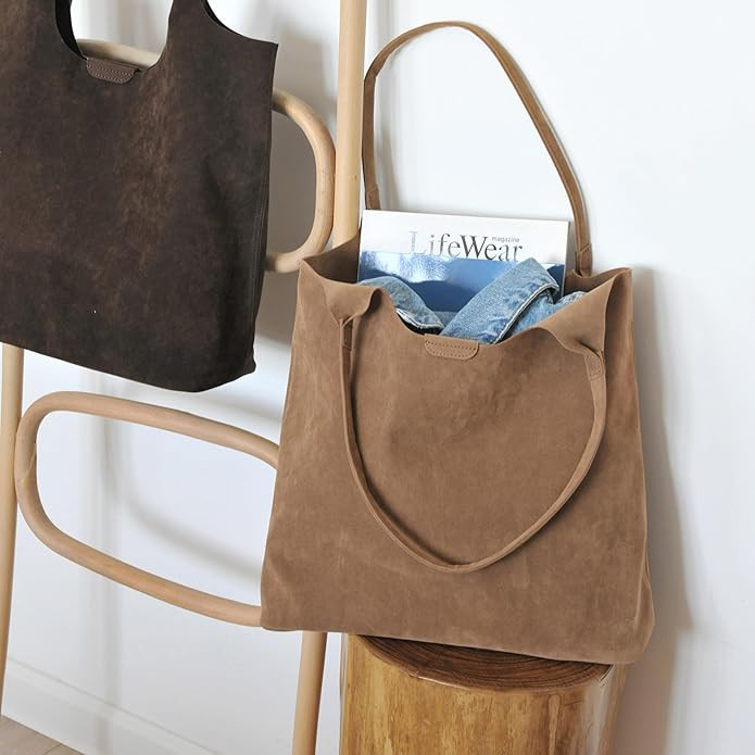Soft Faux Suede Tote Bag for Women - Magnetic Closure Hobo Handbag, Casual Vegan Leather Purse​ | Amazon (US)