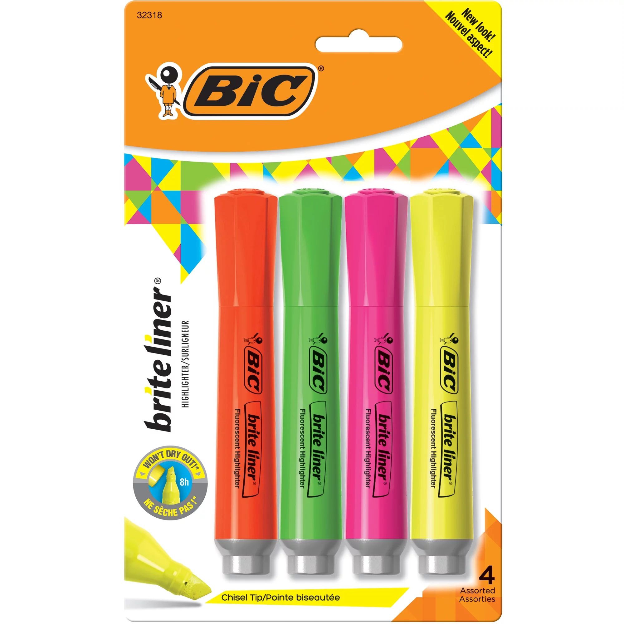 BIC Brita Liner XL Tank Highlighter Chisel Tip, Assorted Colors, 4 Count Highlighters | Walmart (US)