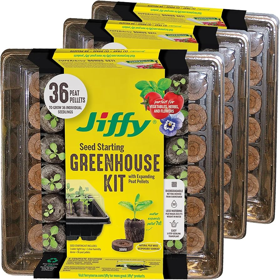 Jiffy Seed Starting Tray Kit, 36 Cell 36mm Peat Pellets with Bonus - 3 Pack, 108 Pellets Total | Amazon (US)