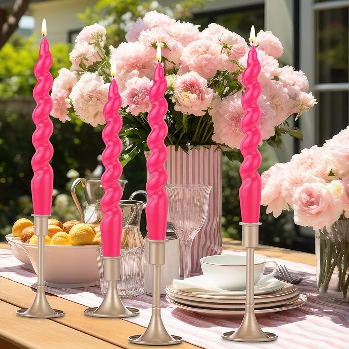 Zhengmy 4 Pcs Hot Pink Spiral Taper Candlestick 7 Inch Twisted Long Wax Dinner Candle for Valenti... | Amazon (US)
