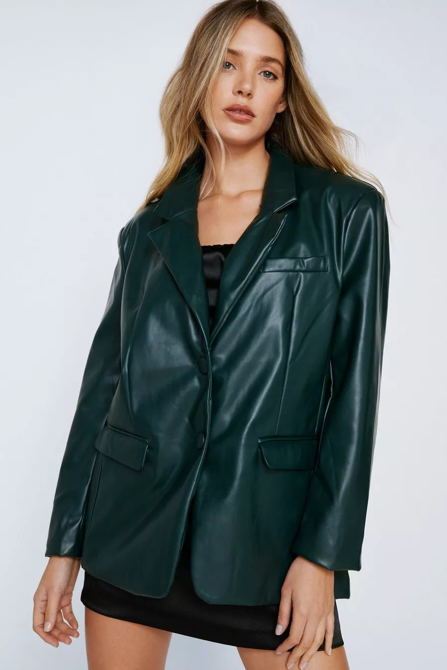 Faux Leather Oversized Blazer | Nasty Gal (US)