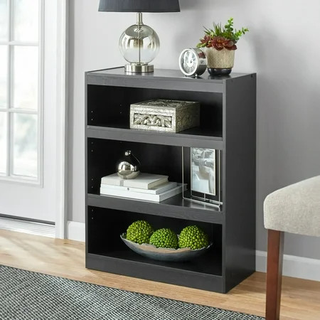 Mainstays Framed 3-Shelf Bookcase with Adjustable Shelves, True Black Oak | Walmart (US)