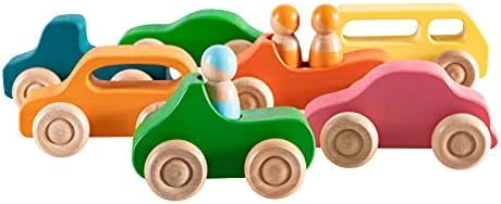 Wooden Car with Peg Dolls Wooden Rainbow Crafts,7 Wood Cars with 3 Rainbow Peg Doll, Montessori B... | Amazon (US)