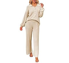 Pink Queen Women's 2 Piece Outfit Sweater Set Long Sleeve Button Knit Pullover Top Wide Leg Pants... | Amazon (US)
