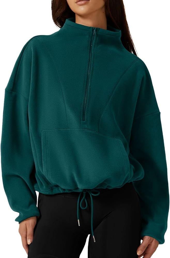 Women Half Zip Fleece Sweatshirt Mock Neck Long Sleeve Winter Cozy Sherpa Pullover Sweater Tops | Amazon (US)