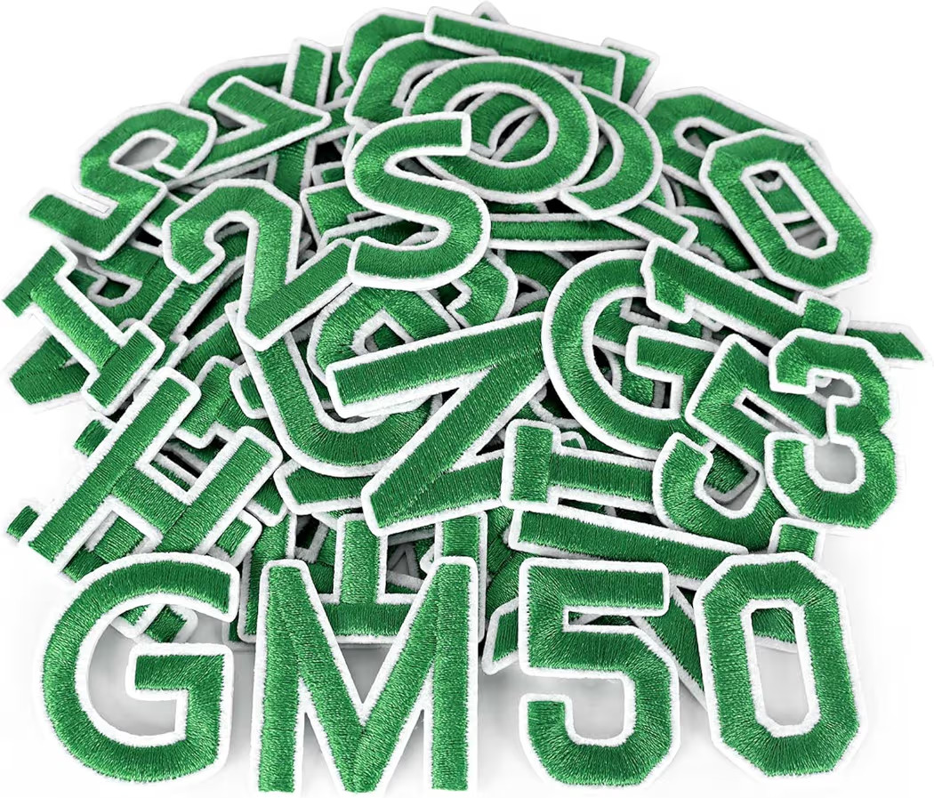 72 Pcs Iron On Letters and Numbers Patches for Clothes, 2 Sets Green Alphabet Embroidered Patch A... | Amazon (US)