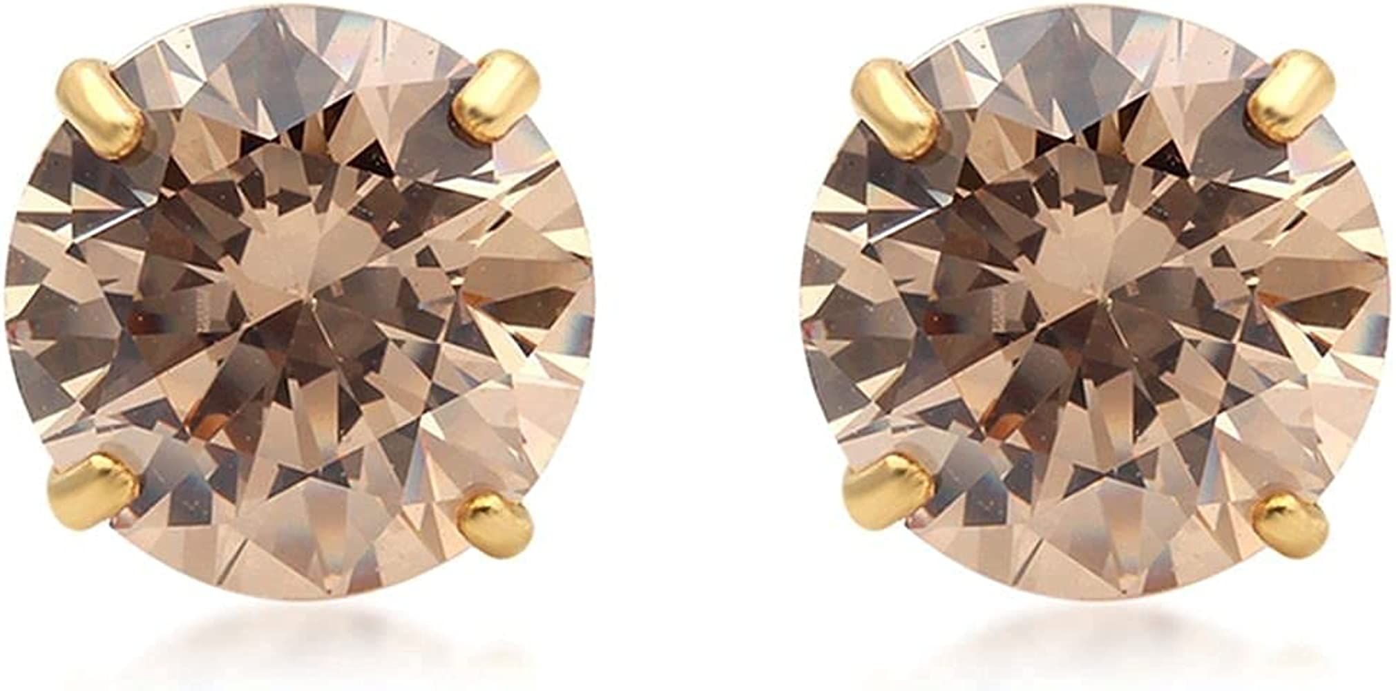 Jewelili 10kt Gold Stud Earrings set with 6mm Round Cut Swarovski Zirconia (2 cttw) | Amazon (US)