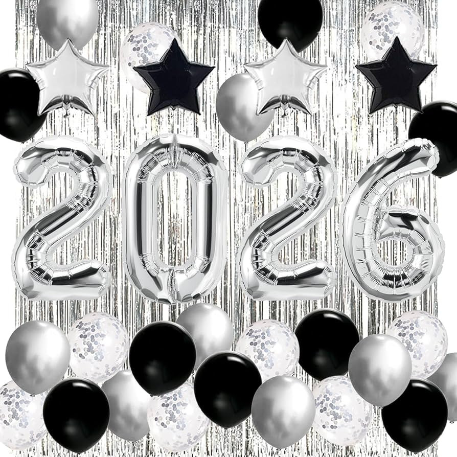 JOJO FLY New Years Eve Party Decorations Kit, Silver 2026 Balloons, Black and Silver Balloons Set... | Amazon (US)