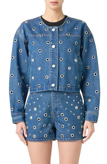 BLANKNYC Grommet Collarless Crop Denim Jacket in Silver Dreams at Nordstrom Rack, Size X-Small | Nordstrom Rack