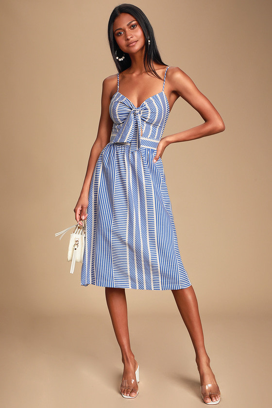 World Wonder Blue Striped Tie-Front Midi Dress | Lulus (US)