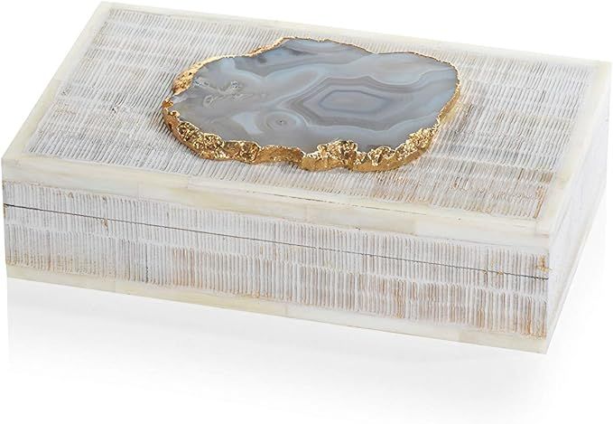 Zodax Chiseled Mango Wood & Bone Agate Stone Decorative Boxe, Ivory | Amazon (US)