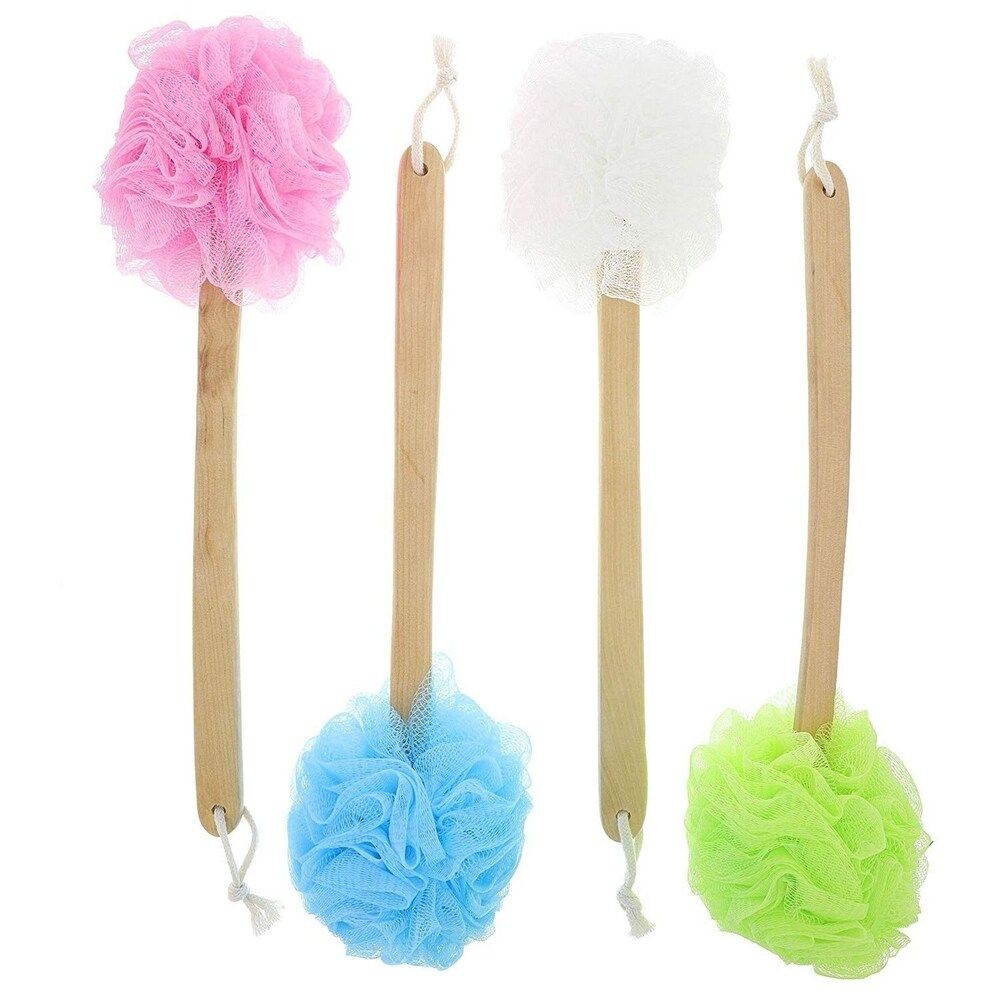 4 Body Wash Mesh Brush Bath Sponge Shower Puff Long Handle for Exfoliating Skin | Bed Bath & Beyond