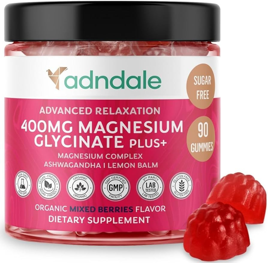 90 CT Magnesium Glycinate Gummies 400 mg /Serv - with Ashwagandha, Magnesium Malate & Taurate - S... | Amazon (US)
