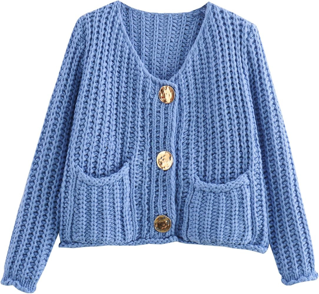 Women’s Chunky Knit Cardigan Sweaters Long Sleeve Open Front Button Kitted Fall Jackets Coats | Amazon (US)
