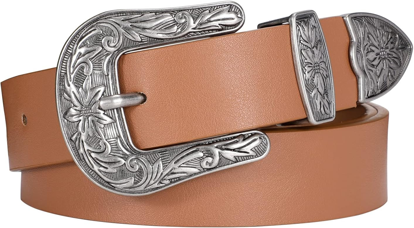 JASGOOD Women Leather Belts Ladies Vintage Western Design Black Waist Belt for Pants Jeans Dresse... | Amazon (US)