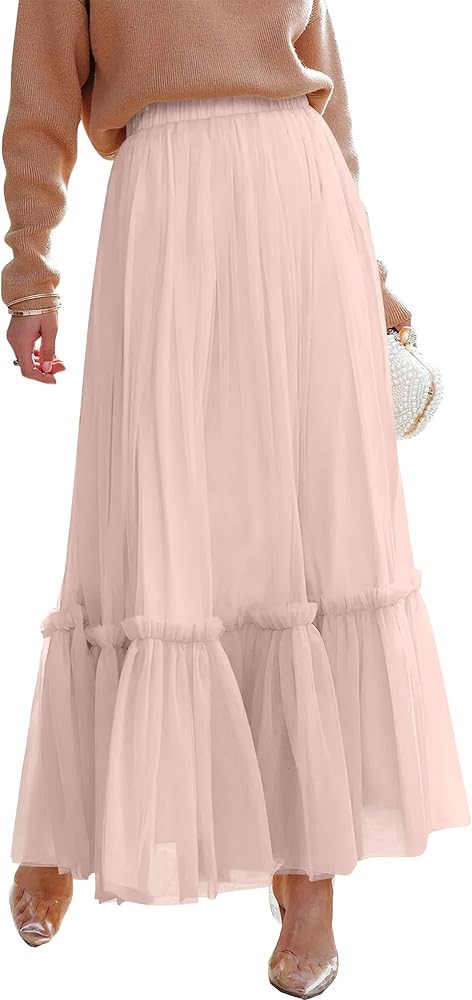 ANRABESS Maxi Skirts for Women Tulle Long Tiered Elastic High Waisted A Line Flowy Dressy Casual ... | Amazon (US)