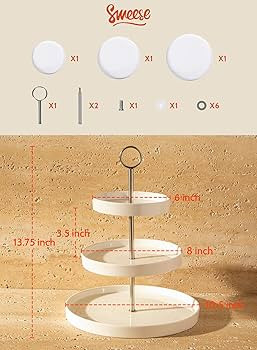 Sweese 3-Tier Porcelain Cupcake Stand, Tiered Dessert Stand, Cake Stand - White Porcelain Round P... | Amazon (US)