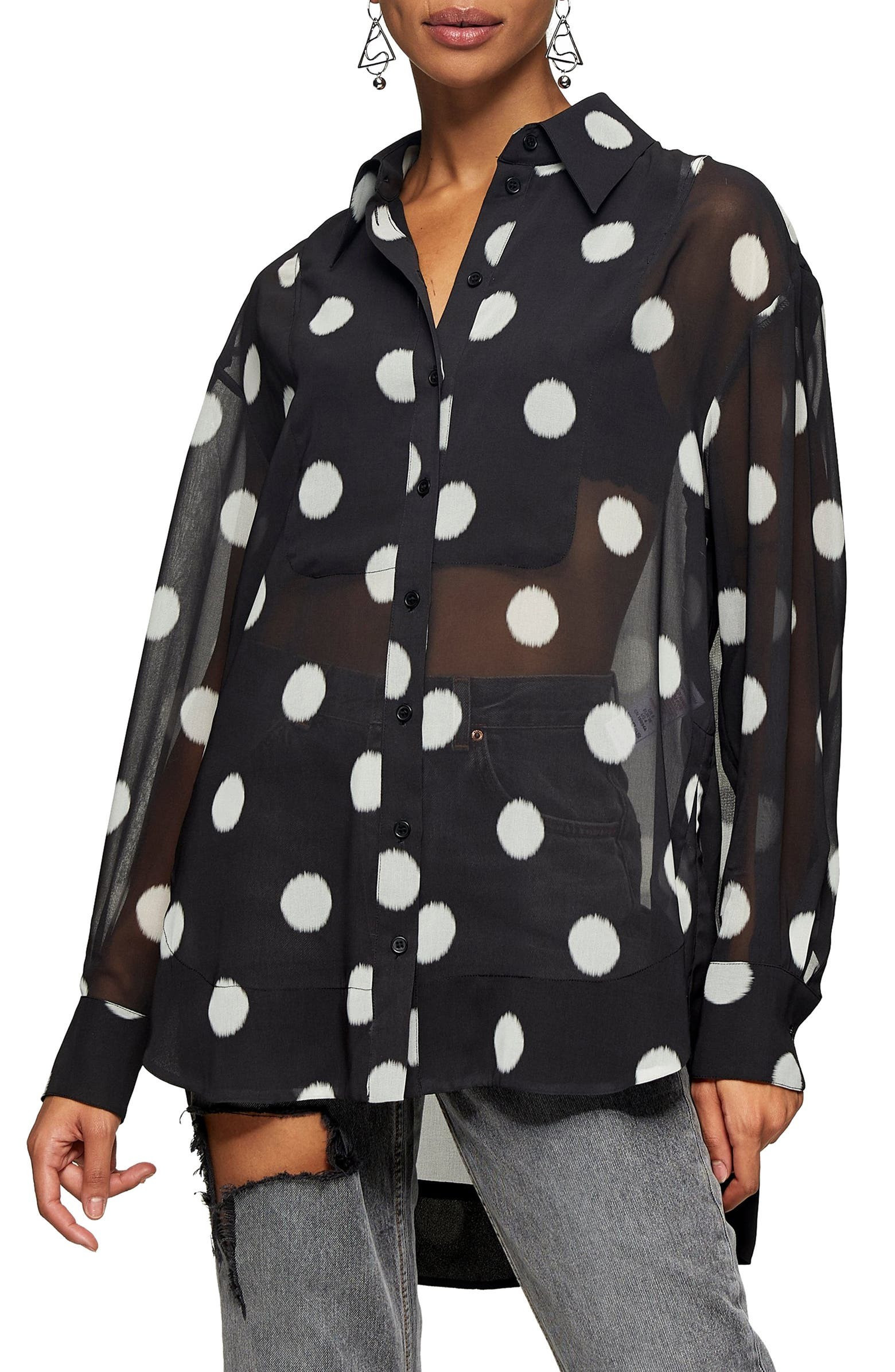 Polka Dot Sheer Oversize Blouse | Nordstrom
