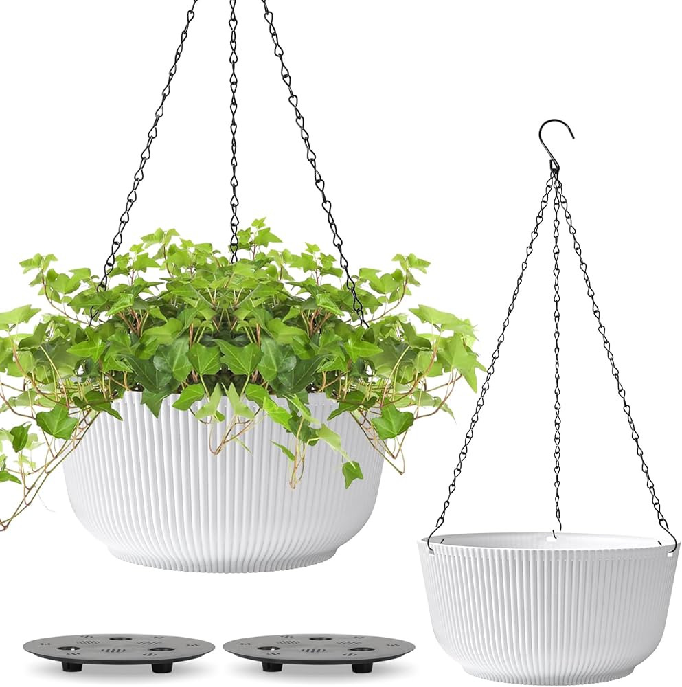 T4U 12 Inch Large Hanging Planters for Outdoor Plants, 2 Pack Self Watering Hanging Pots Indoor, ... | Amazon (US)