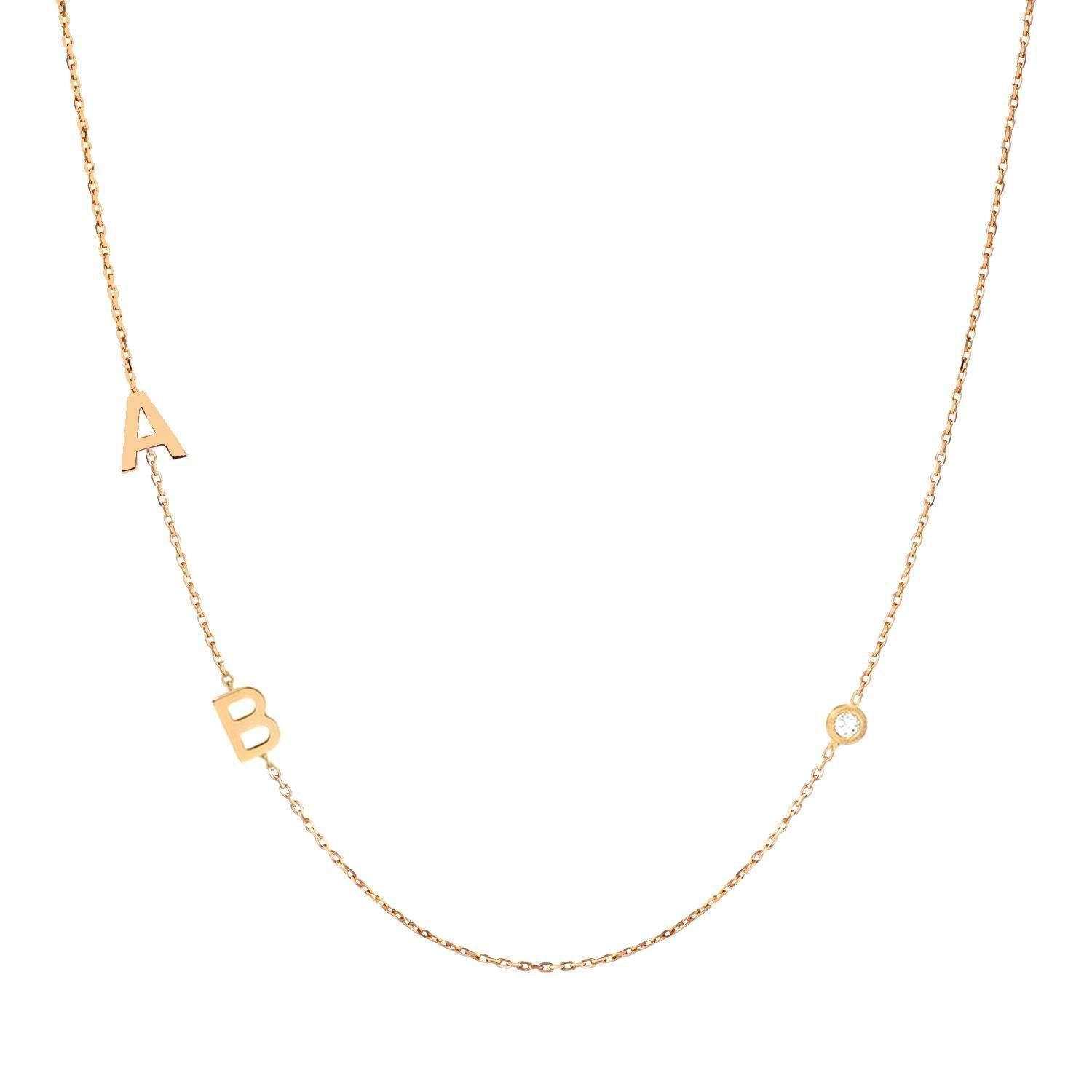 14k Sideways Initial Gold Necklace w Solitaire Diamond, Custom Multiple Letter Necklace, Personal... | Amazon (US)