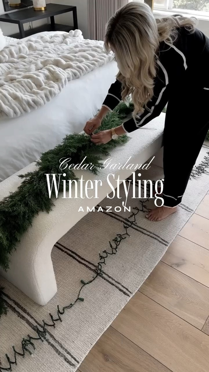 Holiday Primary Suite
⁣
The garland with twinkle lights hanging over our canopy bed is absolutely magical! I love this cedar garland! It is a soft green tone and the greenery flows beautifully. I can’t wait to share what I did on our arched booked shelves!😍😍😍⁣
⁣
I used 2 garlands connected with a zip tie to drape over our bed. I wrapped with plug in twinkle lights and the result are stunning!⁣
⁣
#amazongadget #amazinmusthave #amazoncloset #dreamcloset

#LTKHome #LTKVideo #LTKHoliday