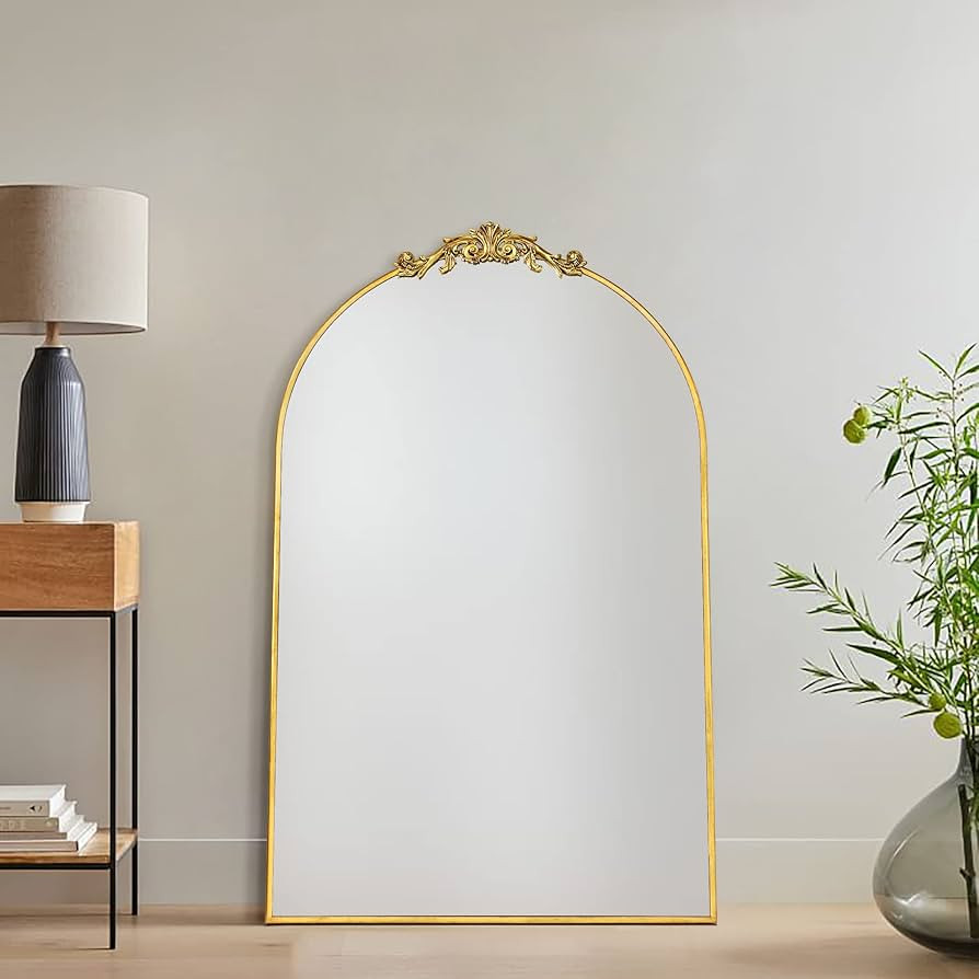 30x48'' Arched Ornate Wall Mirror for Mantel Traditional Baroque Inspired Bathroom Vanity Rectangular Mirror in Antiqued Gold Foil | Amazon (US)