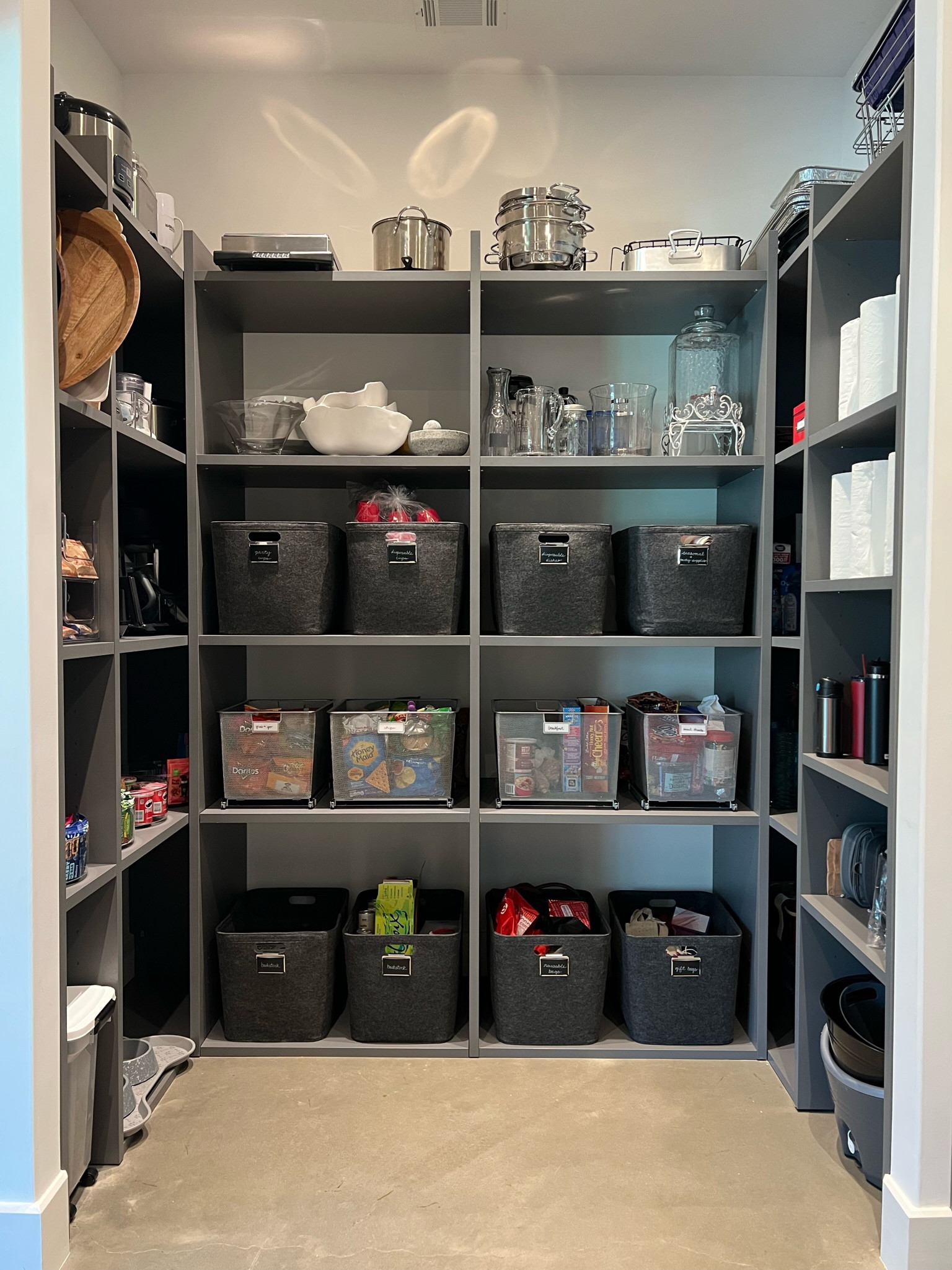 This moody pantry transformation was such a fun one! The felt bins helped to declutter the space and the labels helped to maintain the space ✔️🖤

#LTKFamily #LTKWatchNow #LTKMostLoved