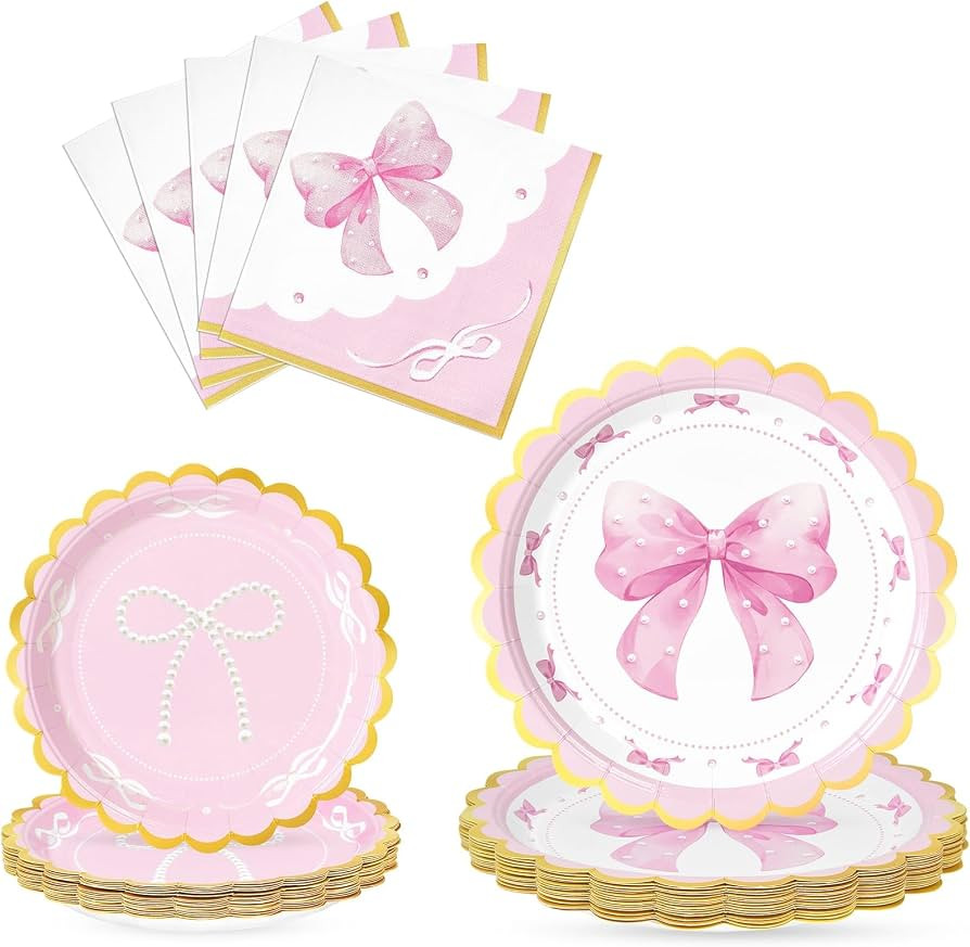 WERNNSAI Pink Bow Party Supplies - 48 PCS Bow Plates and Napkins Coquette Birthday Decorations Pi... | Amazon (CA)