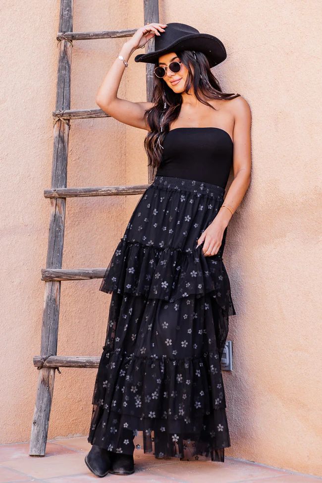 California Dreaming Black Tulle Maxi Skirt | Pink Lily