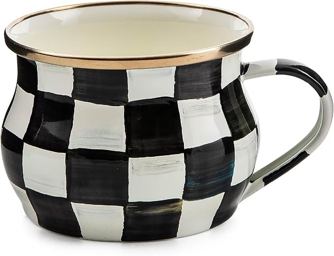 MACKENZIE-CHILDS Enamel Teacup, Unique Coffee and Tea Mug, Enamel Cup for Hot Tea, 10 Ounces, Bla... | Amazon (US)