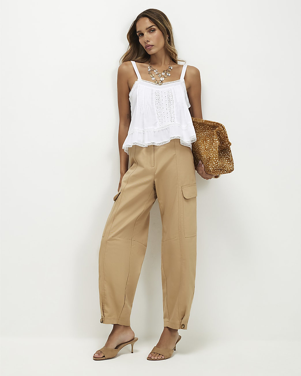 Brown Utility Barrel Leg Trousers | River Island UK & IE
