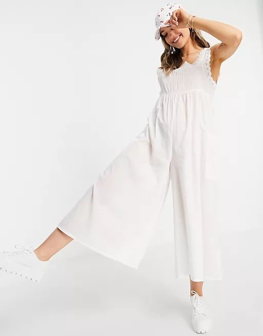 ASOS DESIGN eyelet trim jumpsuit in white | ASOS | ASOS (Global)