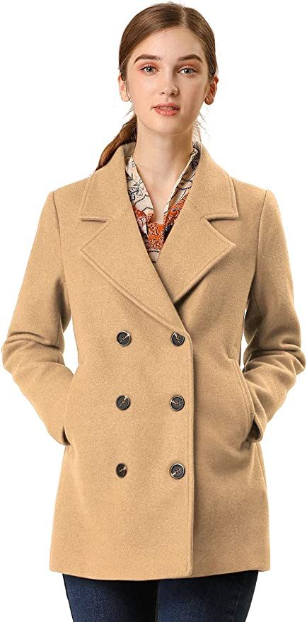 Amazon.com: Allegra K Women's Long Sleeves Double Breasted Button Winter Outerwear Pea Coat Small... | Amazon (US)