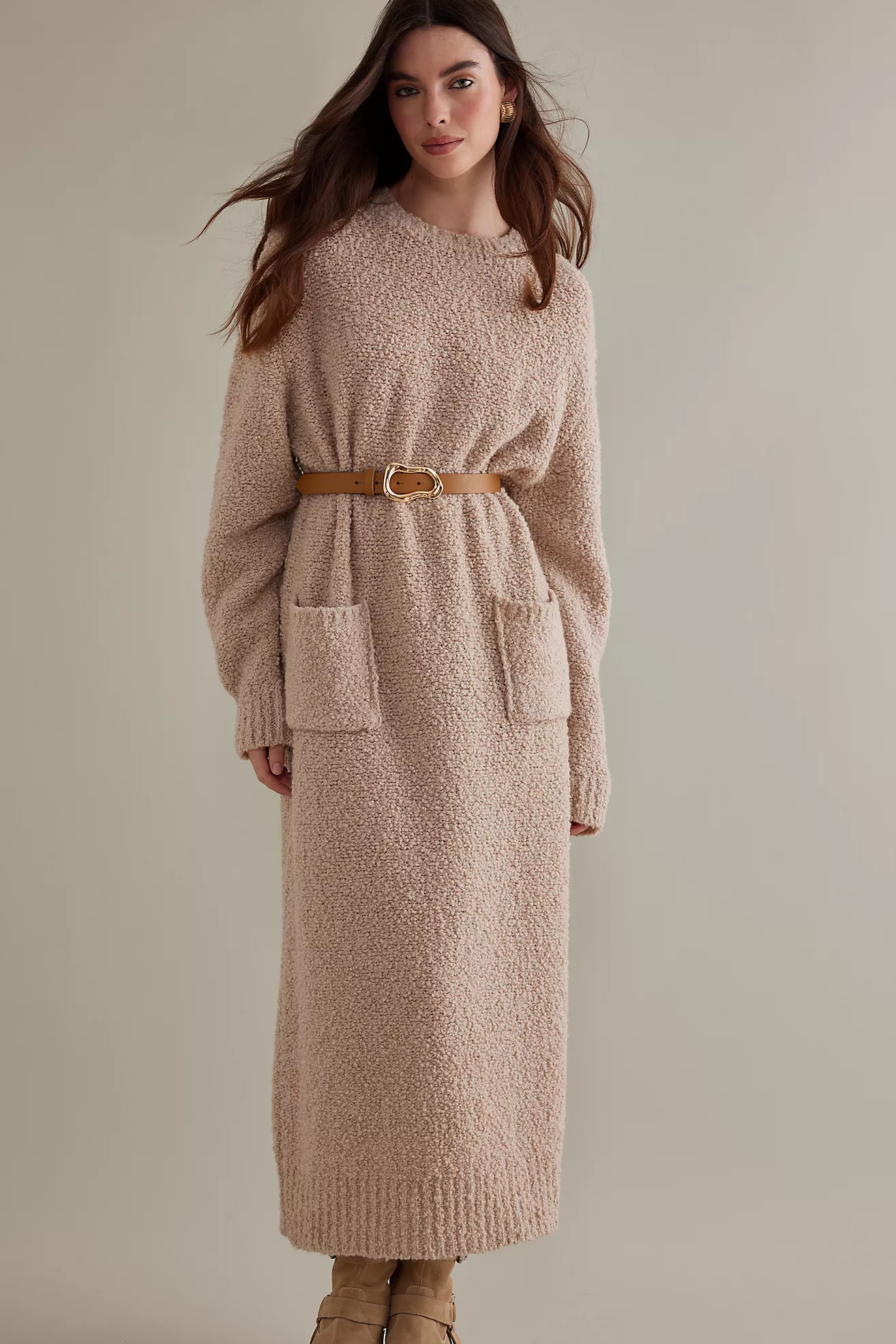 ALIGNE Katrina Patch-Pocket Boucle Wool-Blend Midi Jumper Dress | Anthropologie (UK)