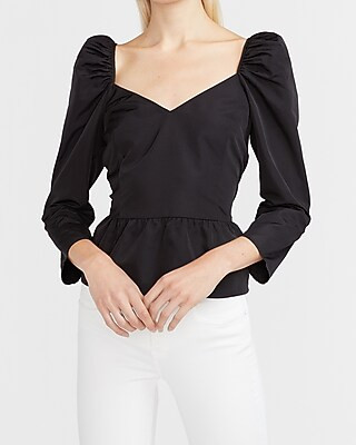 Puff Sleeve Sweetheart Taffeta Peplum Top | Express