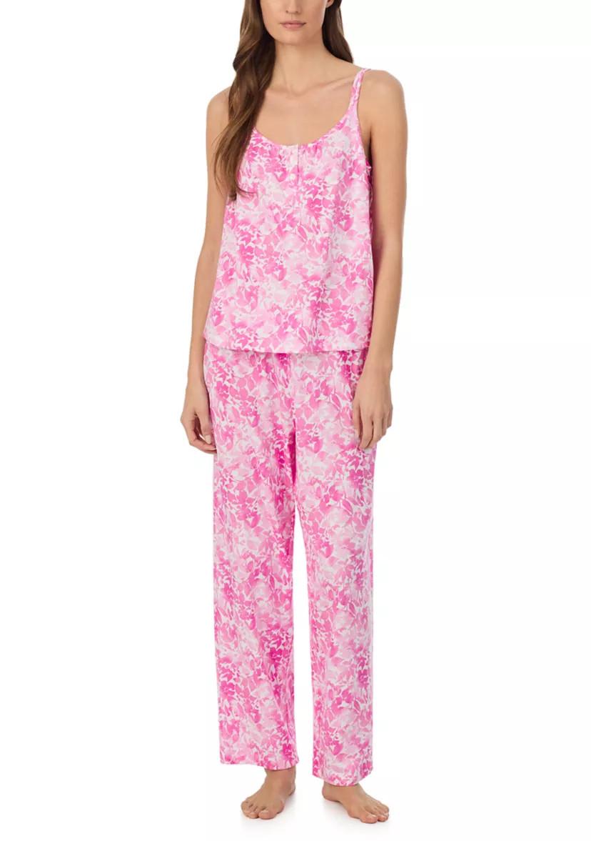 Women's Double Strap Button Neck Ankle Pants Pajama Set | Belk