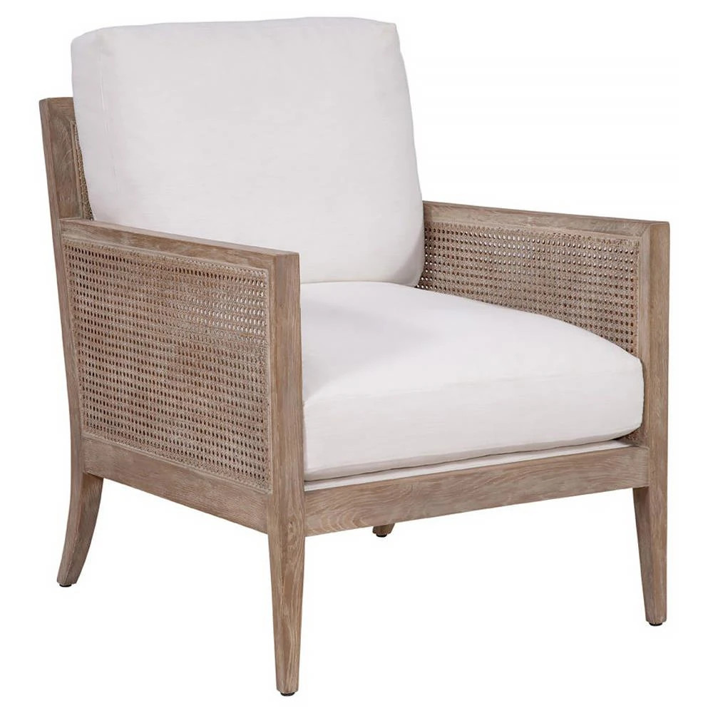 Bettina Coastal Beach White Performance Natural Grey Woven Cane Chair | Kathy Kuo Home