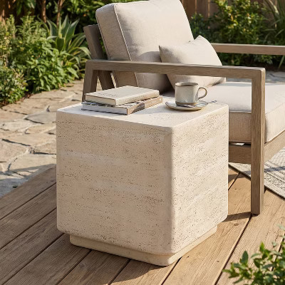 Christopher Knight Home Emma Patio Modern Lightweight Concrete Square Side Table, Beige | Target