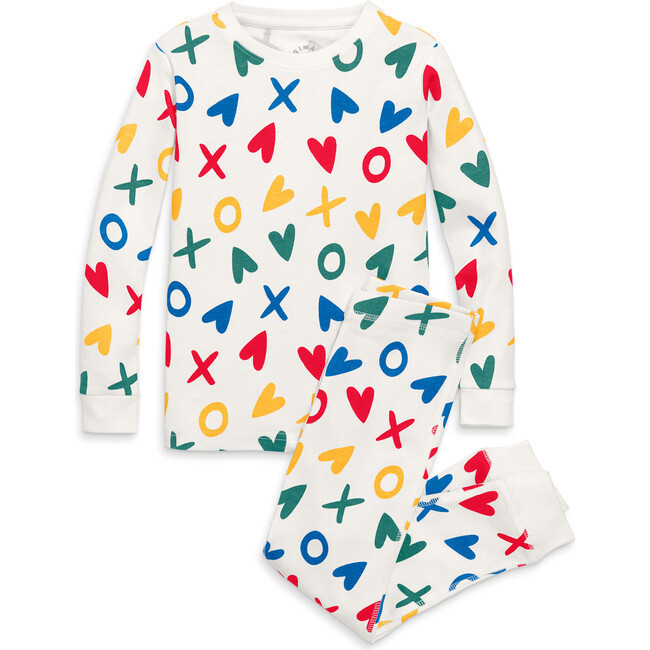 Organic PJ Set In Rainbow XOs, Ivory XO Hearts | Maisonette