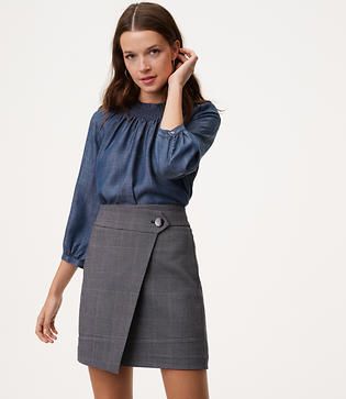 LOFT Plaid Button Wrap Skirt | LOFT