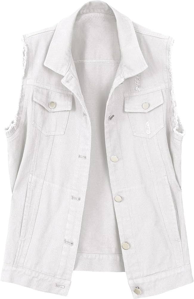 Women's Lapel Blue Denim Vest Buttoned Vest Jacket | Amazon (US)