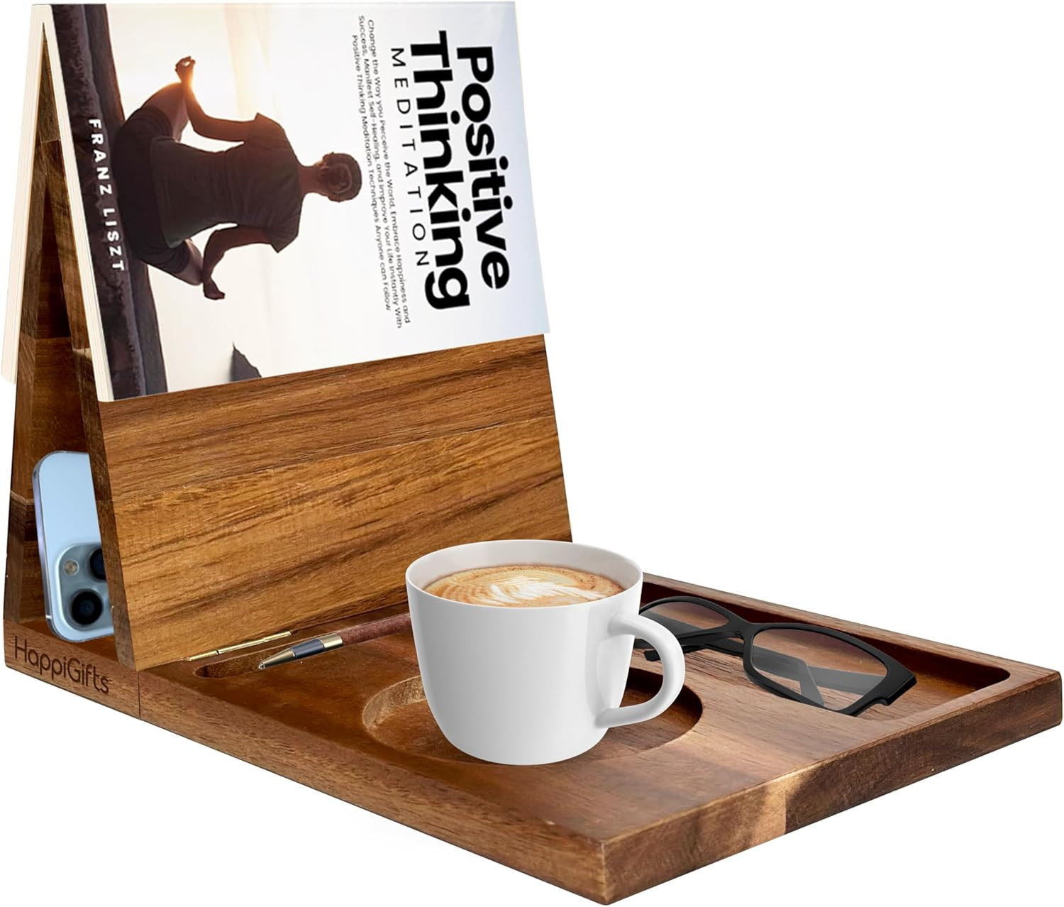 Wooden Book Holder Stand for Page Rest with Cup Glasses Tablet Phone Holder Book Lovers Birthday ... | Amazon (US)