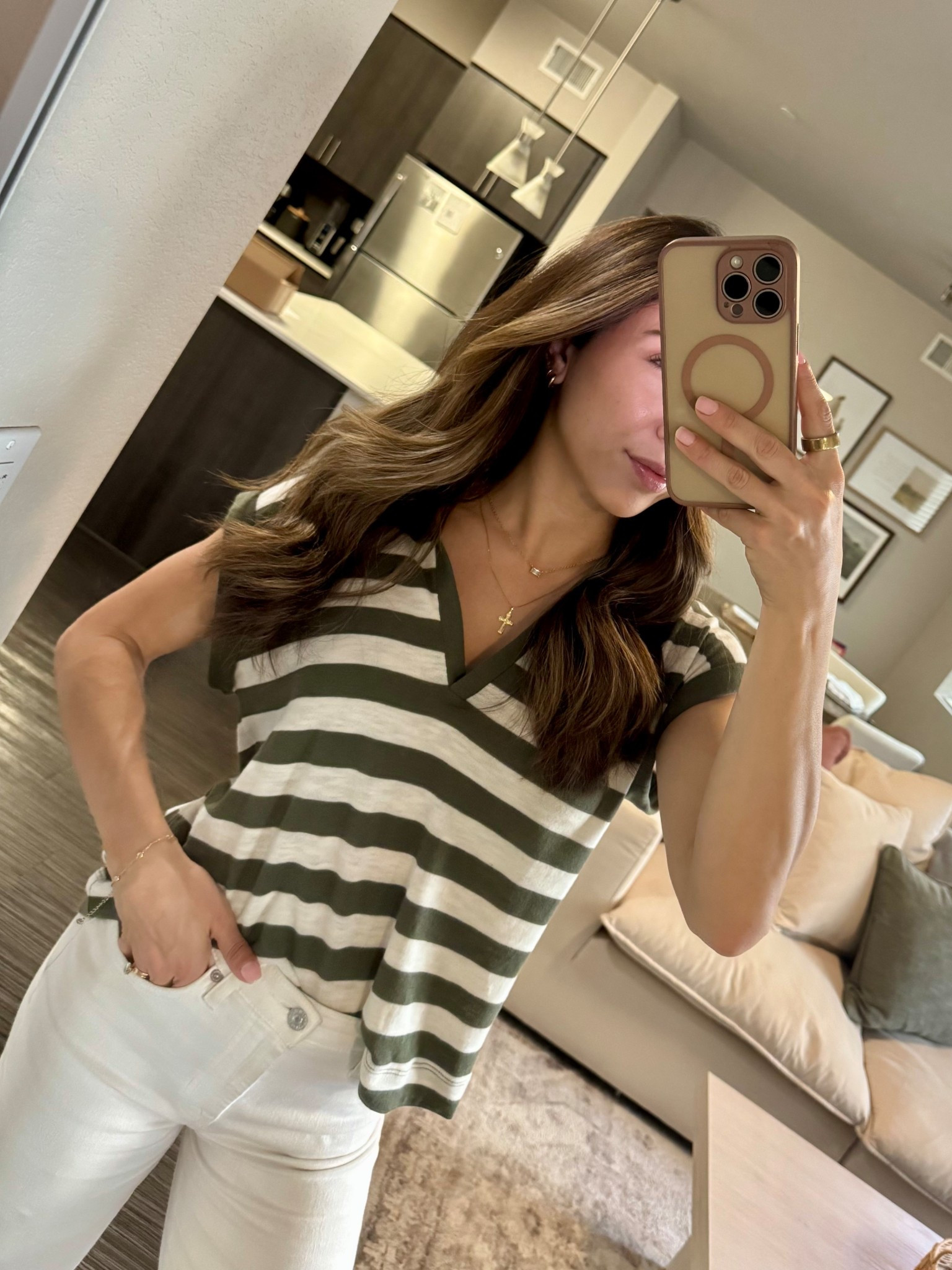 Love this lightweight tee for summer. Comes in 3 other colors - blue, cream & brown stripped. 

Wearing a small petite but could have just done regular XS! 

#LTKPetite #LTKSaleAlert