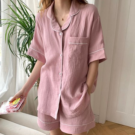 GFH Women s Sleepwear Pajama Set - 2 Piece Cotton Short Sleeve Button Down Shirt and Shorts pink XL | Walmart (US)