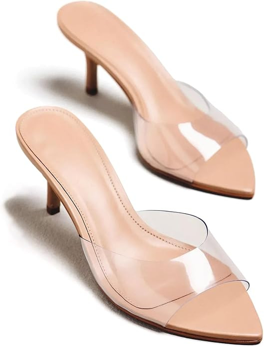 Kitten Heels for Women Mules Pointed Open Toe Heeled Sandals Slip on Dressy Elegant Wedding Party | Amazon (US)