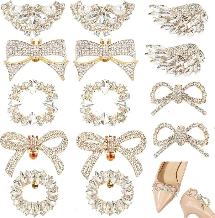 14 Pcs Rhinestone Bow Shoe Clips Shoe Buckle Classic Decorative Bow Clips For Shoes Elegant Remov... | Amazon (US)