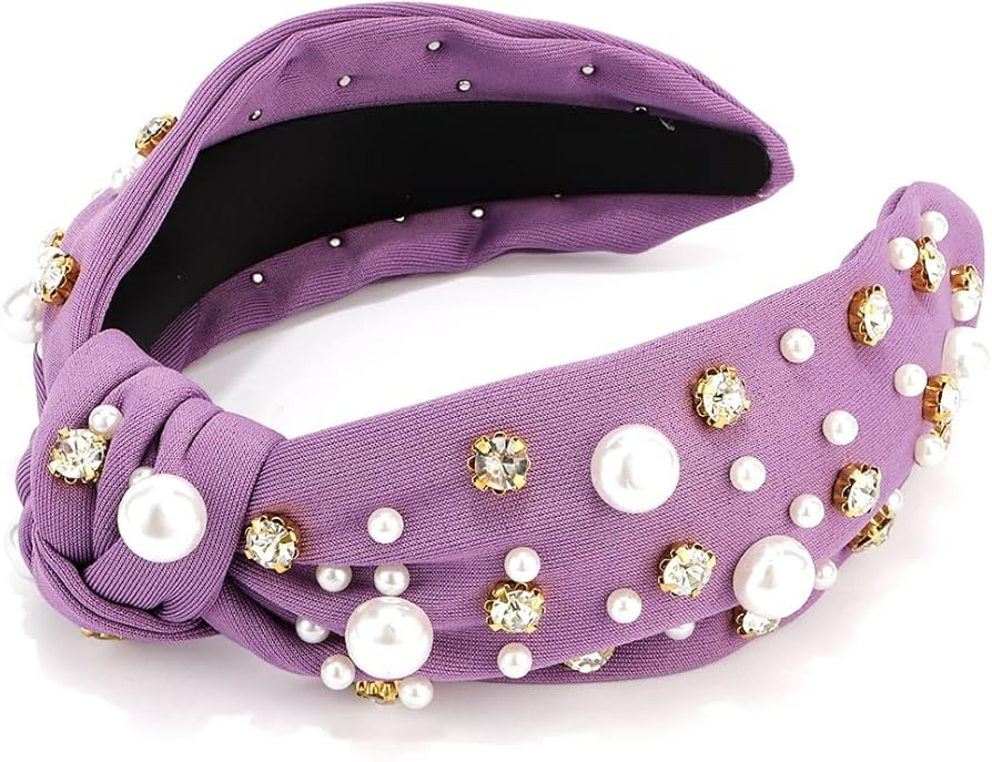 Purple Knotted Headbands with Pearl Rhinestone Womens Headbands Wide Top Knot Headbands Beaded He... | Amazon (US)