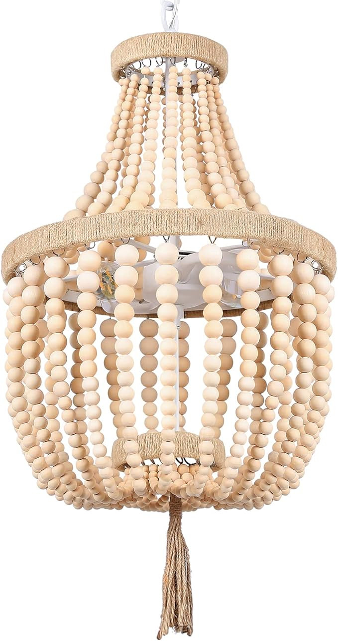 Boho Chandelier Wood Beaded Farmhouse Modern Bohemia Ceiling Pendant Fixture Antique Vintage Rust... | Amazon (US)