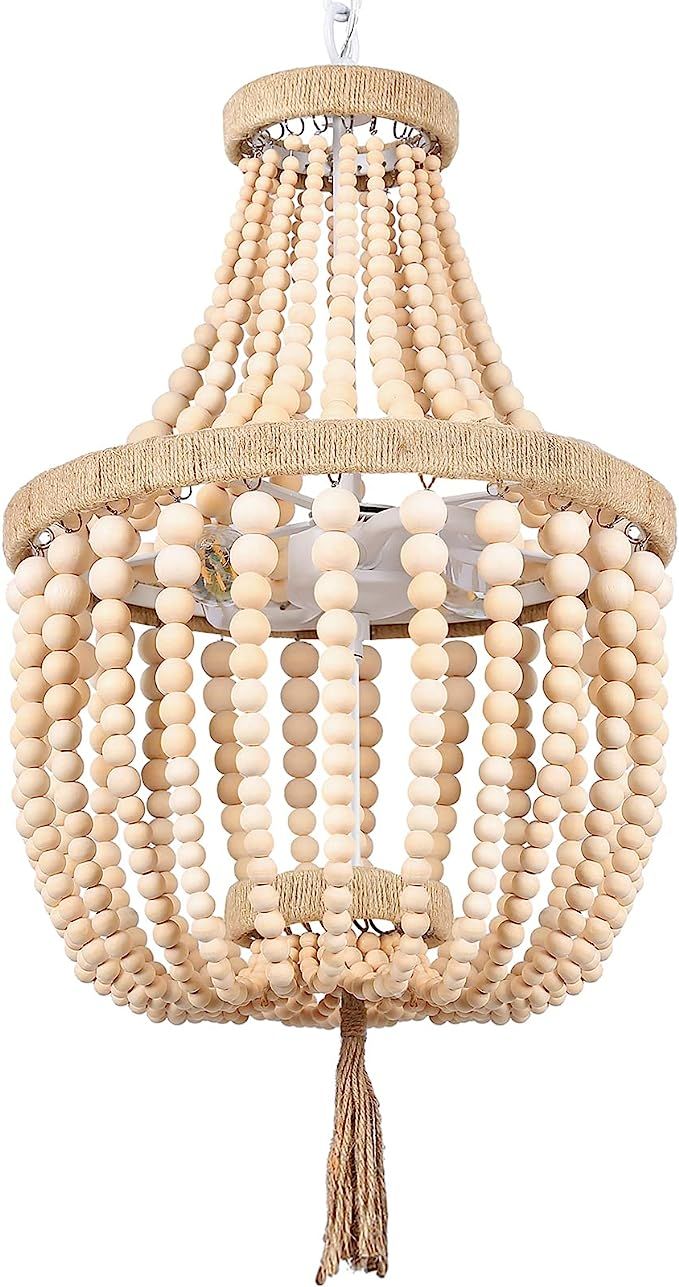 Boho Chandelier Wood Beaded Farmhouse Modern Bohemia Ceiling Pendant Fixture Antique Vintage Rust... | Amazon (US)